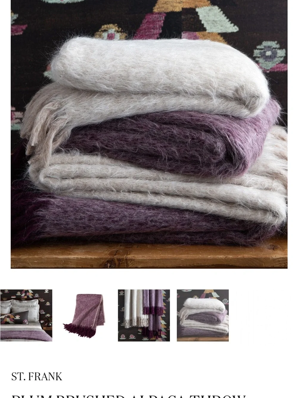 St. Frank Plum and Deep Plum Brushed Alpaca Fringe Throw